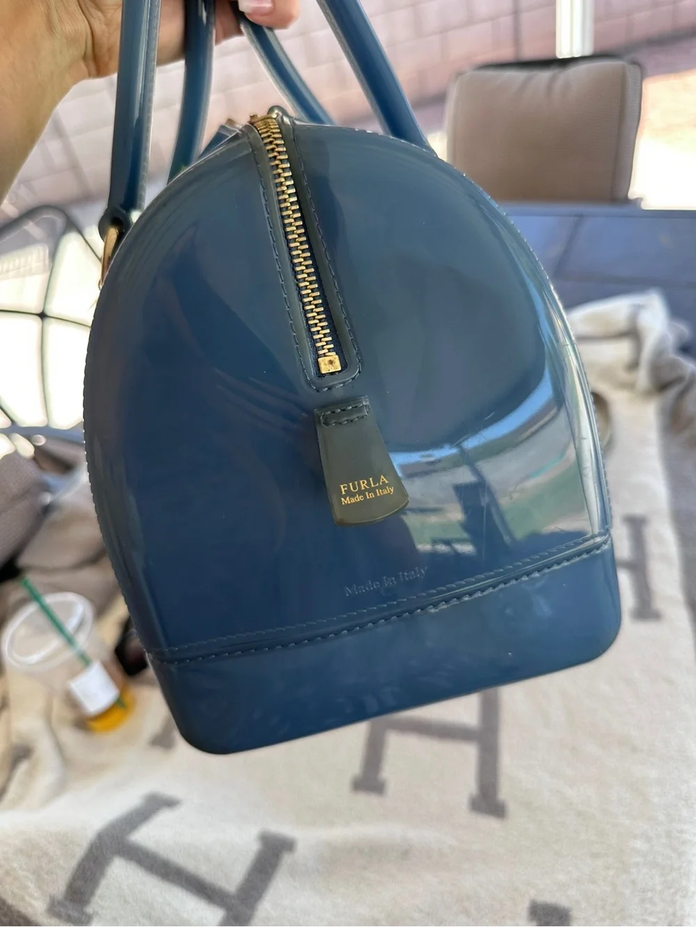 Large size blue furla candy bag